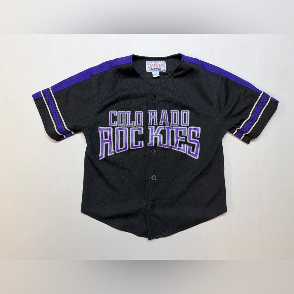 Vintage Starter Youth Small Black Purple Colorado Rockies MLB Baseball Jersey